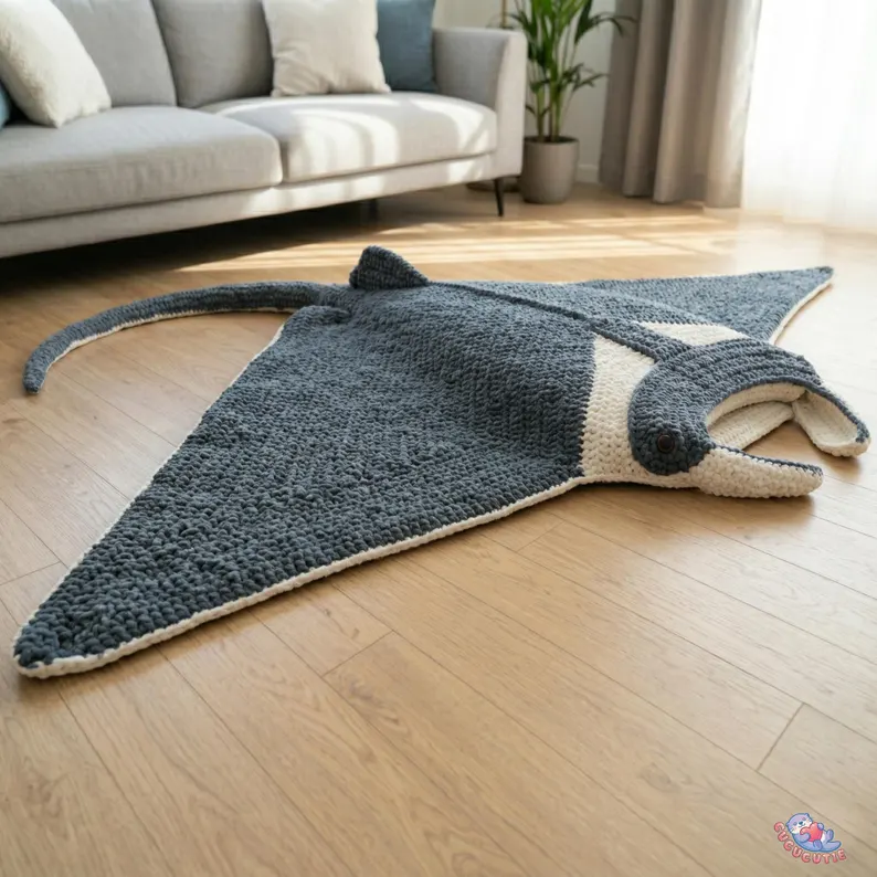 Giant Crochet Manta Ray Floor Pillow