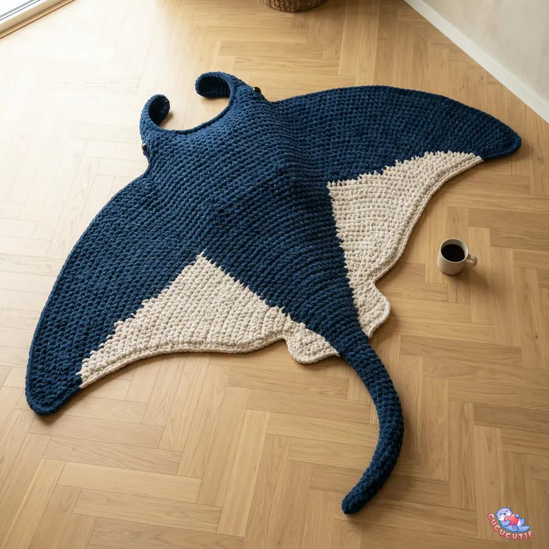 Giant Crochet Manta Ray Floor Pillow