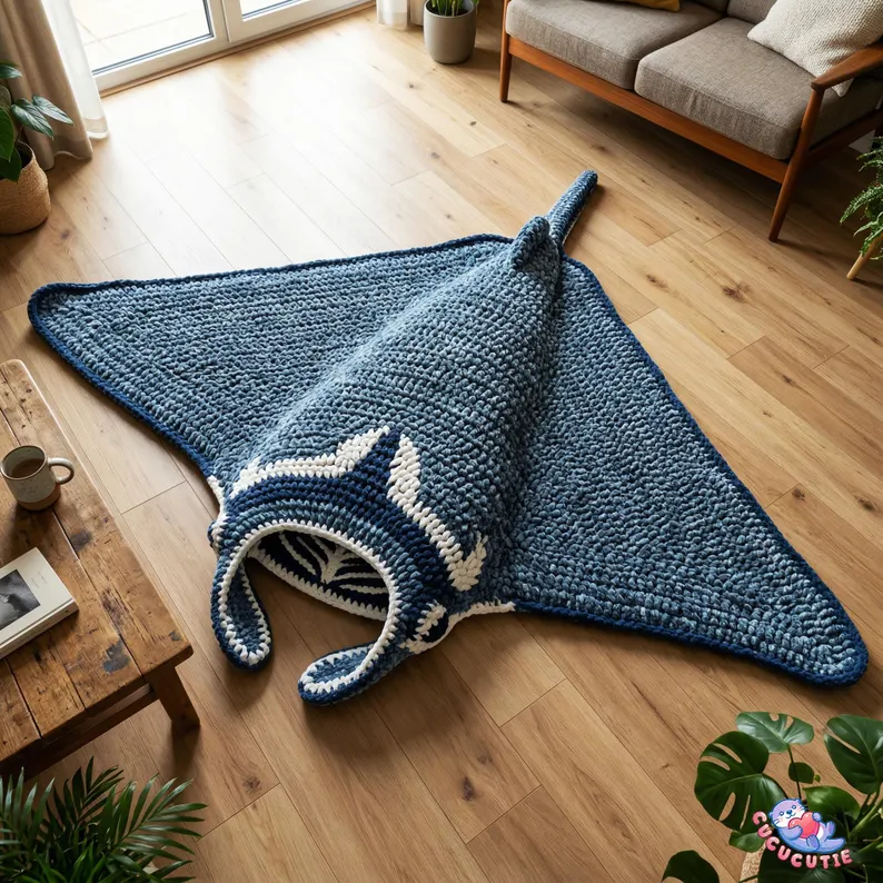Giant Crochet Manta Ray Floor Pillow