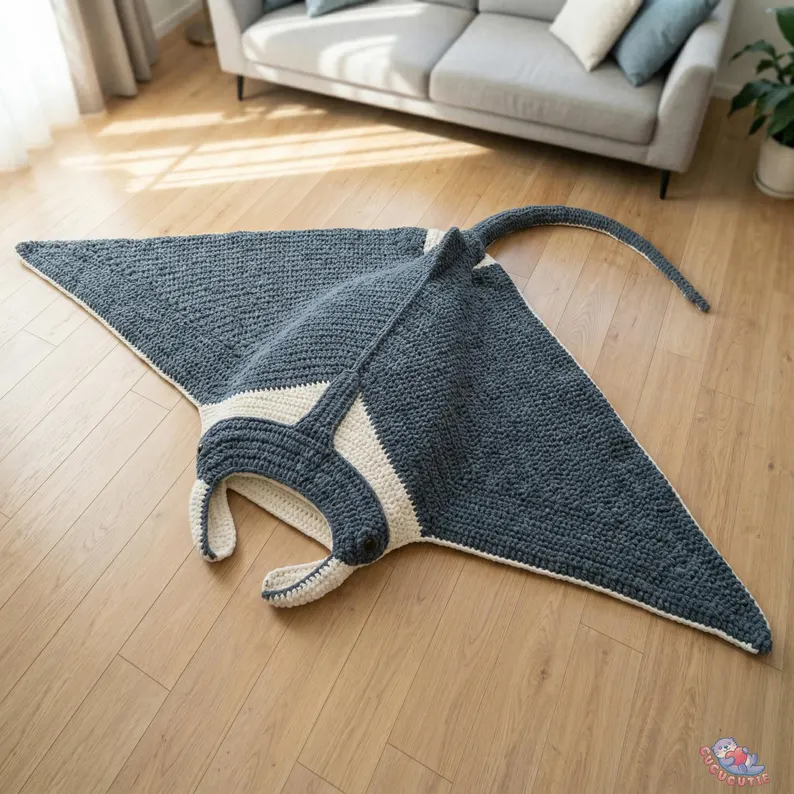 Giant Crochet Manta Ray Floor Pillow