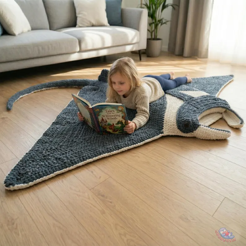 Giant Crochet Manta Ray Floor Pillow