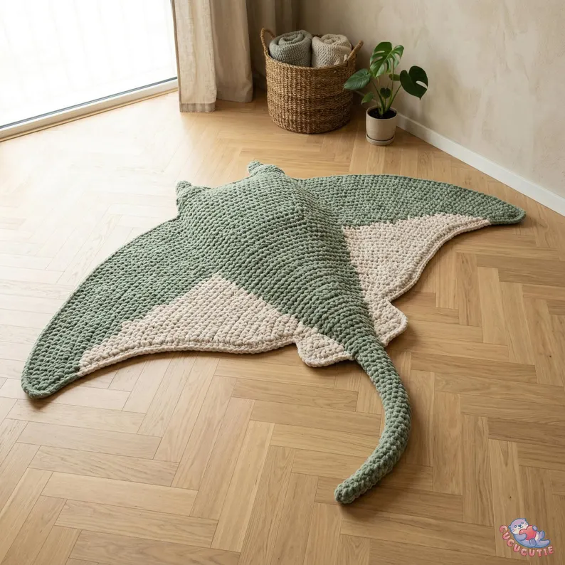 Giant Crochet Manta Ray Floor Pillow